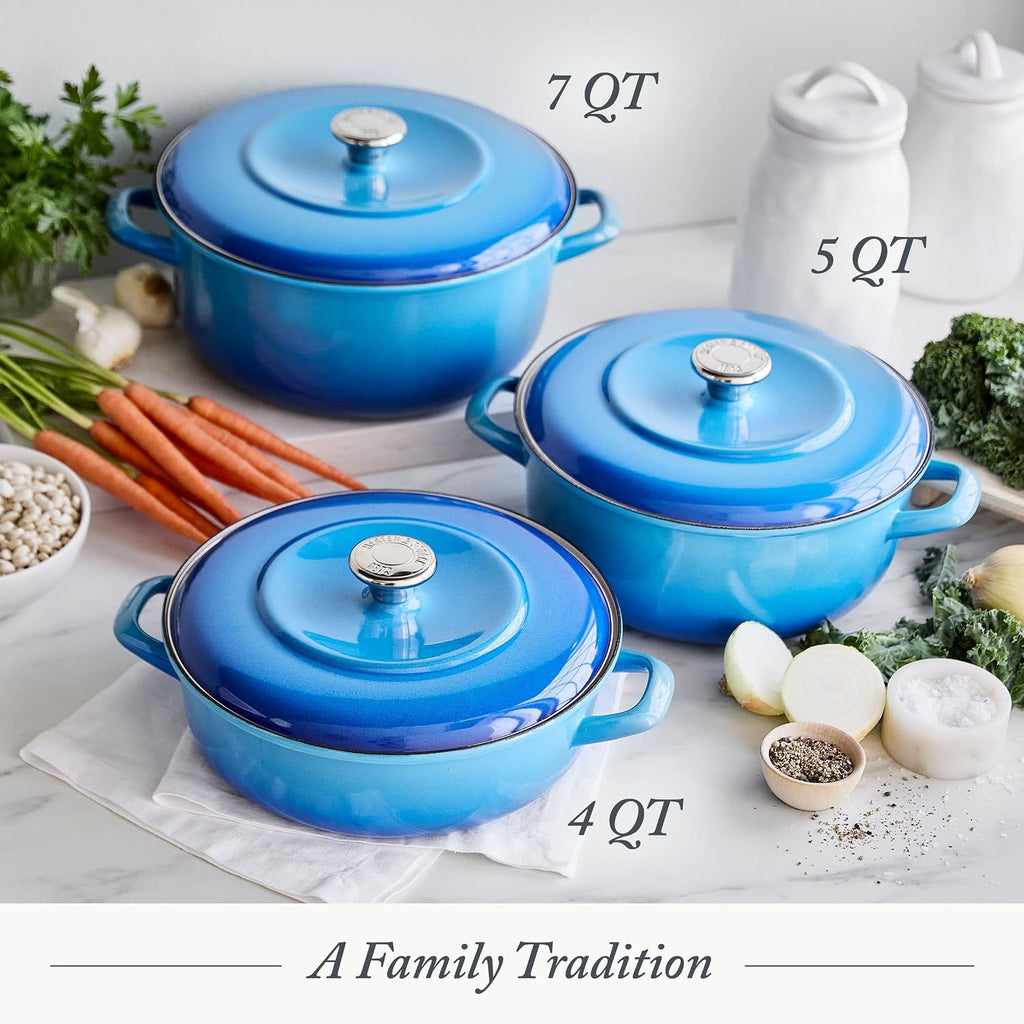 Merten & Storck German Enameled Iron, Round 4QT Casserole Braiser with Lid, Azure Blue
