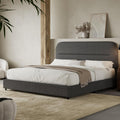 HOMBCK Full Size Boucle Bed Frame, Soft Upholstered Bed Frame with Headboard, Thickened Footboard, Rounded Corners, No Box Spring Needed, Easy Assembly, Grey