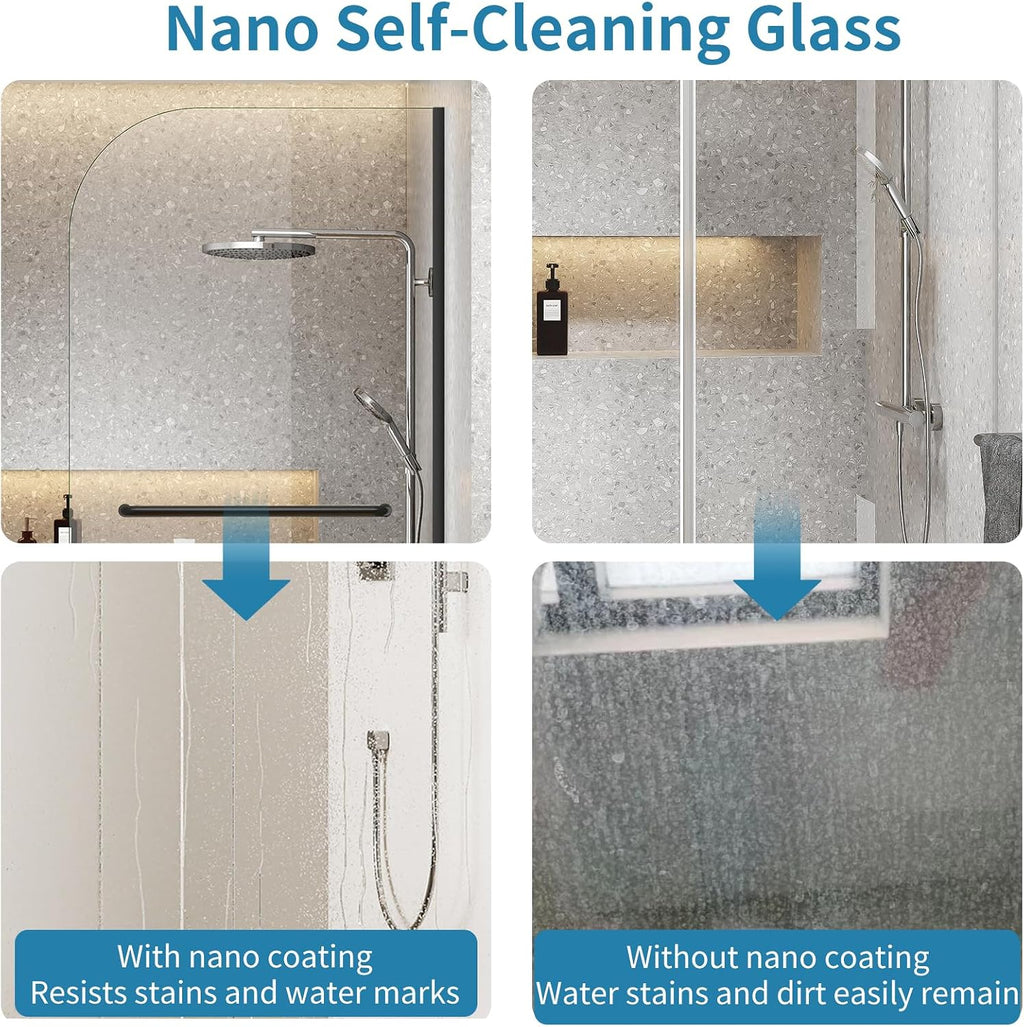 Dimaris Frameless Shower Door, 30W x 76H inches, 5/16 inch Clear Tempered Glass Panel, Matte Black, Shower Screen, Walk in Shower, Nano Coating