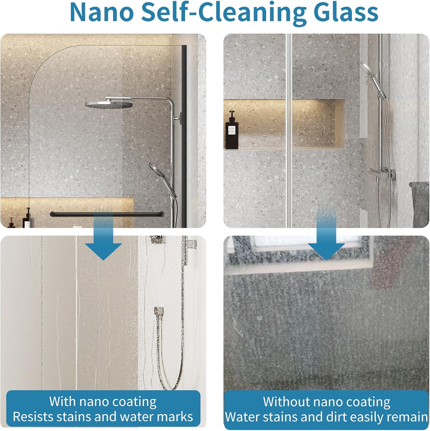 Dimaris Frameless Shower Door, 30W x 76H inches, 5/16 inch Clear Tempered Glass Panel, Matte Black, Shower Screen, Walk in Shower, Nano Coating
