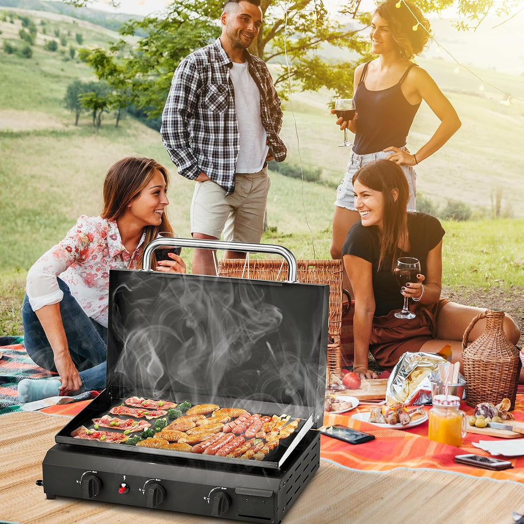 Premium Flat Top Gas Griddle Cooking Station with Ceramic-Coated Cast Iron Surface for Outdoor Barbecue and Backyard Cooking