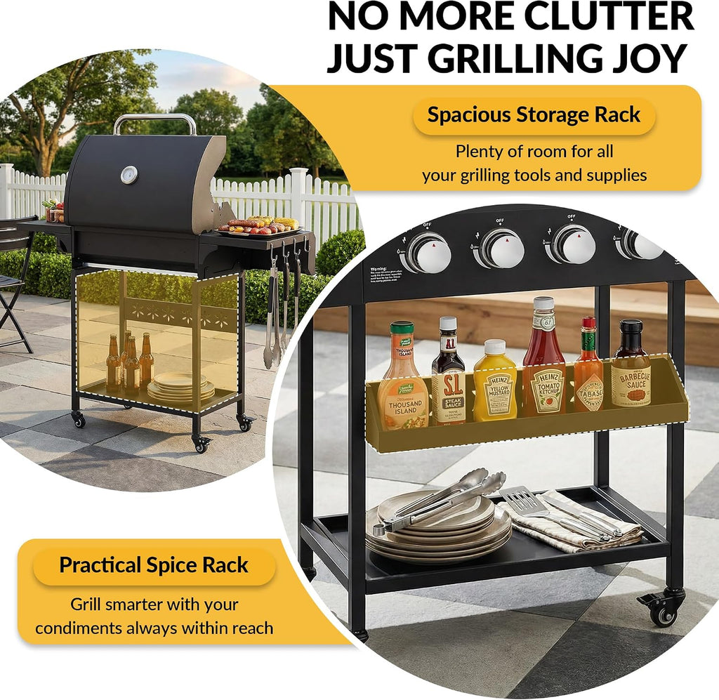MAGIC UNION 4-Burner Propane Gas Grill with Side Burner, Portable Outdoor BBQ Grill with Wheels, Stainless Steel Grates, Side Tables & Spice Rack, 50000 BTU for Patio, Camping & Outdoor Cooking