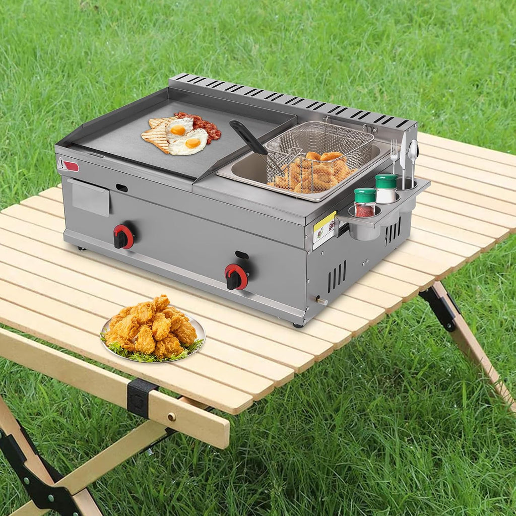 Gas Deep Fryer,Commercial Griddle Flat Top Grill,Independent Temperature Control Deep Fryer with Flat Top Grill Griddle,6L Multi-function Deep Fryer for Restaurant Snack Bar