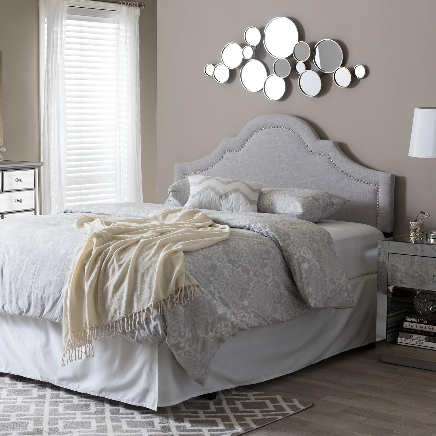 Baxton Studio Jardan Modern & Contemporary Fabric Upholstered Headboard, Full, Greyish Beige