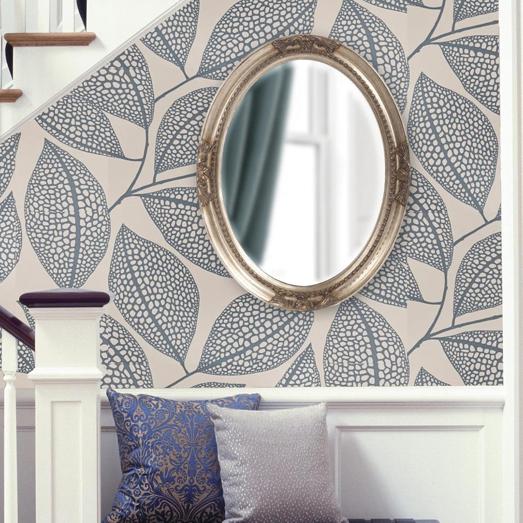 Howard Elliott Collection Queen Ann Oval Antique Silver Leaf Wall Mirror, Oval Bevelled Hanging Wood Framed Vanity Mirrors for Home Decor, Living Room, Bathroom, Bedroom, or Hallway, 25 x 33 Inch