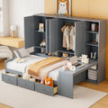 KLMM Full Size Wooden Daybed with Three Drawers and All-in-One Cabinet,Desk and Shelves,for Living Room Bedroom Use (Gray#Shelves, Full)