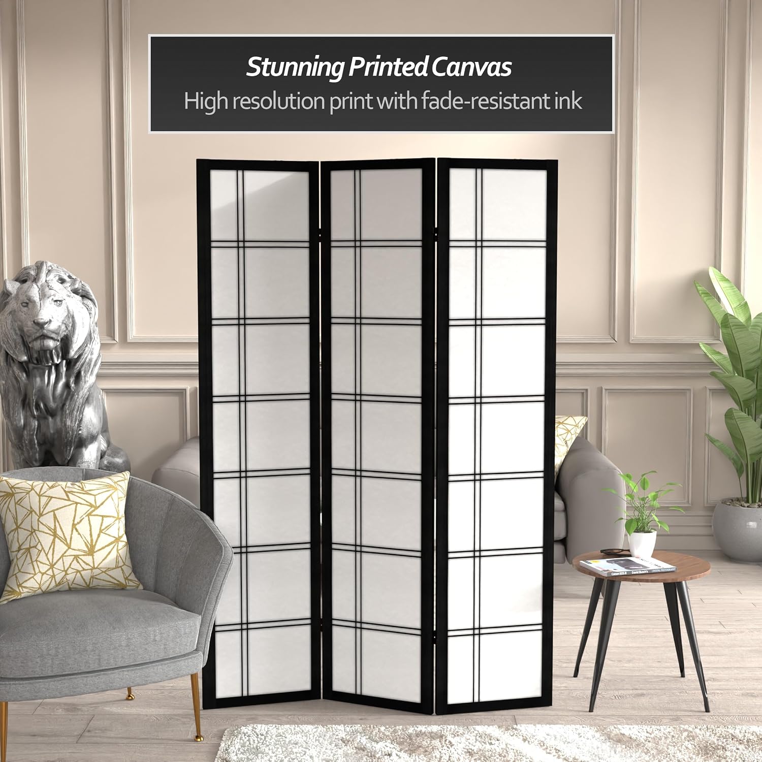 Red Lantern 6 ft. Tall Canvas Double Cross Room Divider Freestanding Folding Privacy Screen, Partition, and Separator for Modern and Contemporary Bedroom, Home Office, Studio, Dorm, Apartment