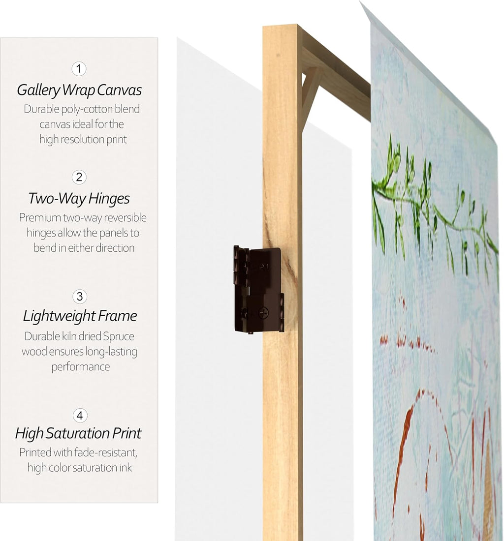 Red Lantern 5 ft. Tall Winter's Peace Canvas Room Divider 5 Panel Freestanding Folding Privacy Screen, Partition, and Separator for Modern and Contemporary Bedroom, Home Office, Studio, Dorm