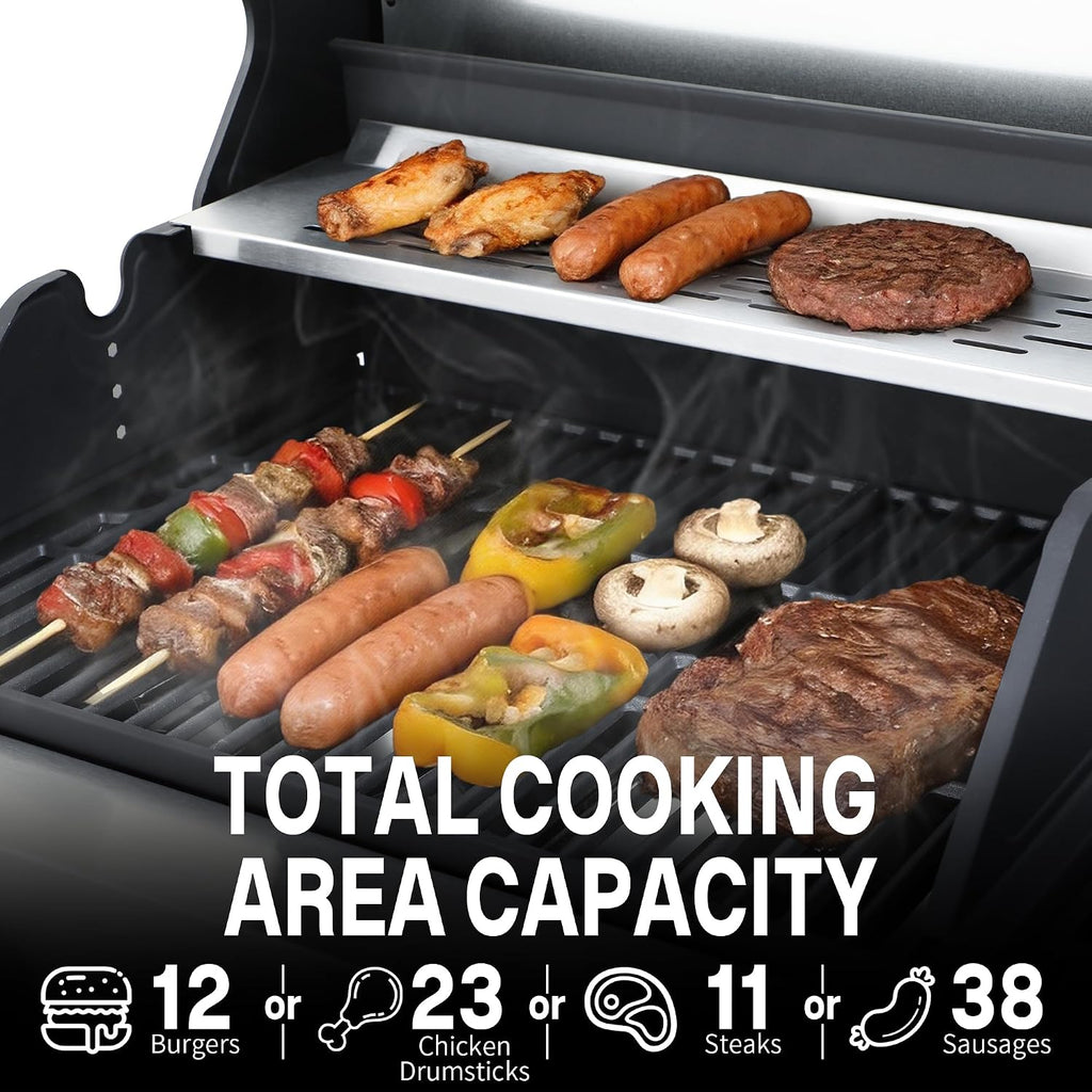 Gas Grill with Side Burner, 3-Burner Propane Grill with Porcelain-Enameled Cast Iron Grates and Double-Wall Insulated Lid, 39,000 BTU BBQ Grill with Wheels for Outdoor Cooking