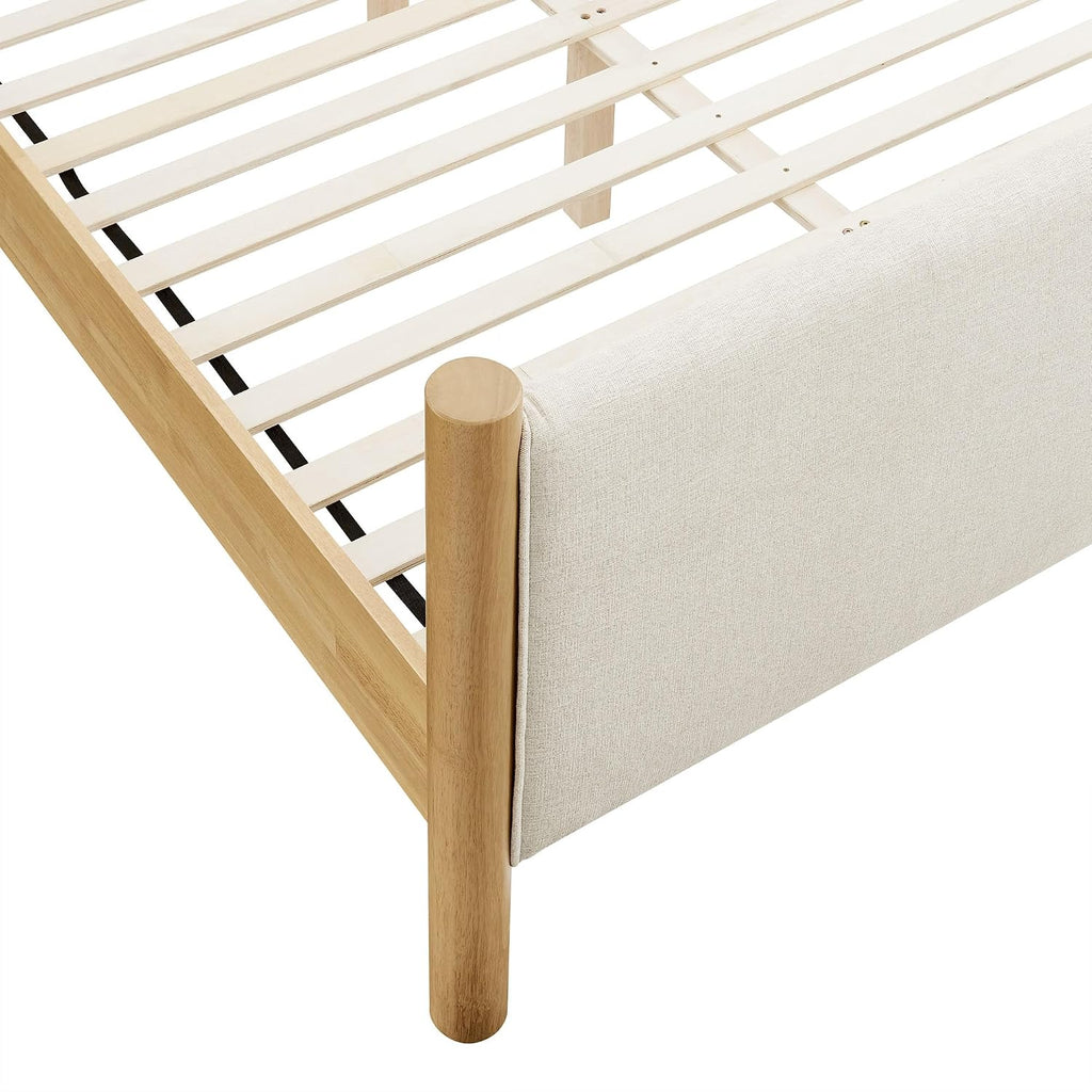 Modway Maven Full Bed Frame in Ivory Oak with Upholstered Fabric Headboard and Footboard – Wood Full Platform Bed Frame – No Box Spring Needed