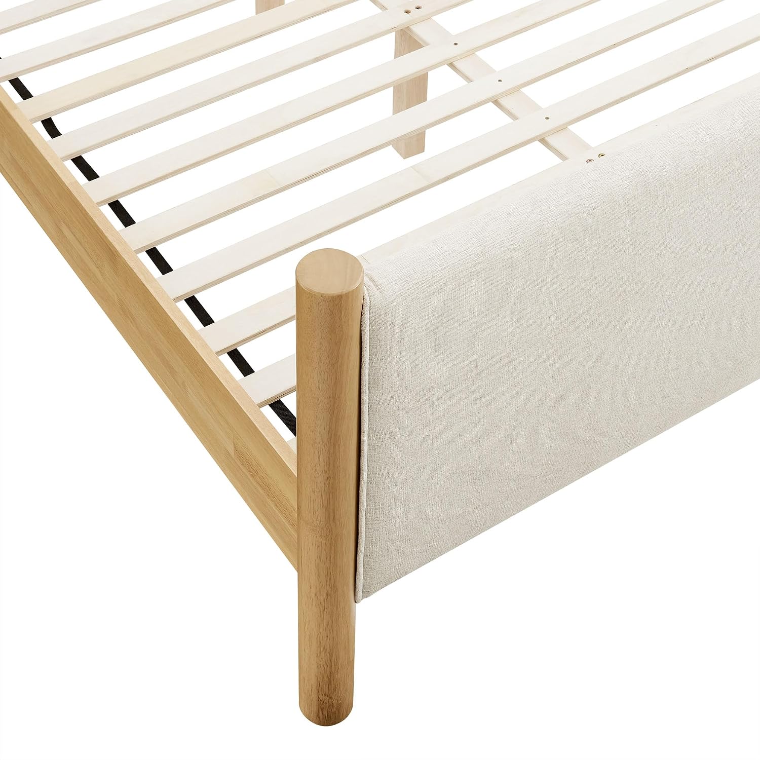 Modway Maven Full Bed Frame in Ivory Oak with Upholstered Fabric Headboard and Footboard – Wood Full Platform Bed Frame – No Box Spring Needed