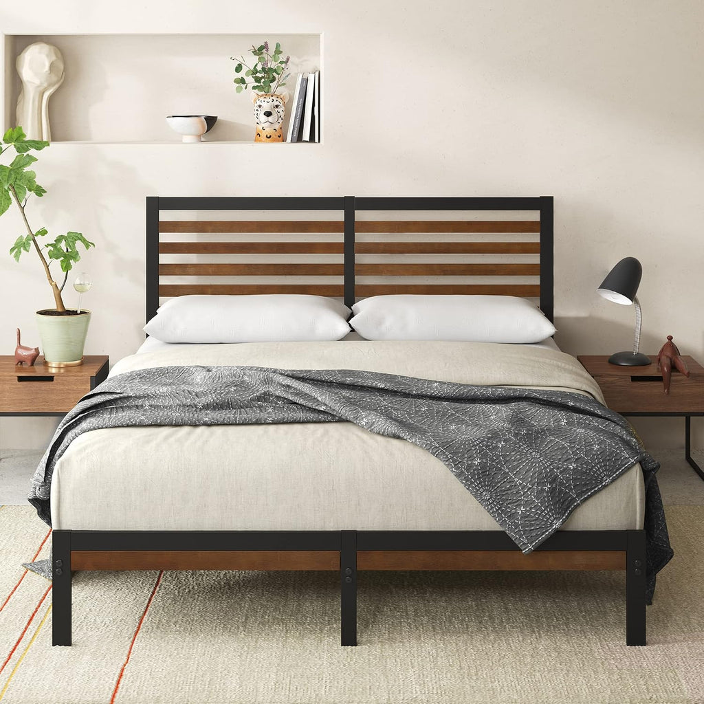 Zinus Kai Bamboo and Metal Platform Bed Frame with Headboard, No Box Spring Needed, Easy Assembly, Full, Brown