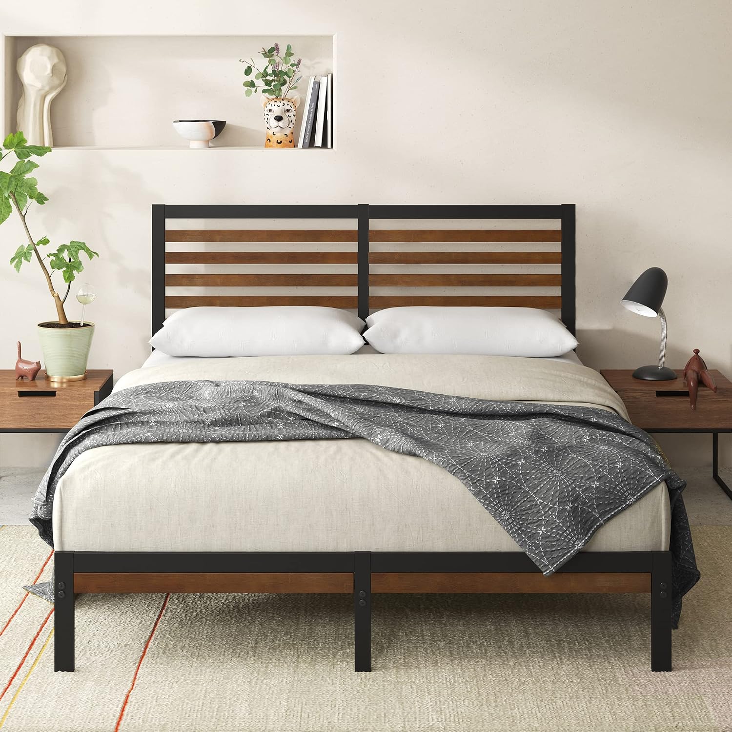 Zinus Kai Bamboo and Metal Platform Bed Frame with Headboard, No Box Spring Needed, Easy Assembly, Full, Brown