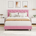 GarveeHome Pink Queen Bed Frame with Upholstered Headboard, Heavy-Duty Platform Bed Frame with Strong Wood Slats, No Box Spring Needed/Noise Free/Easy Assembly