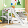 Merax Twin Over Twin Bunk Bed with Storage Staircase & Desk, Wood Bedframe with 2 Pull Out Drawers,Sturdy Bedroom Furniture Set for Boys Girls Teens (White)
