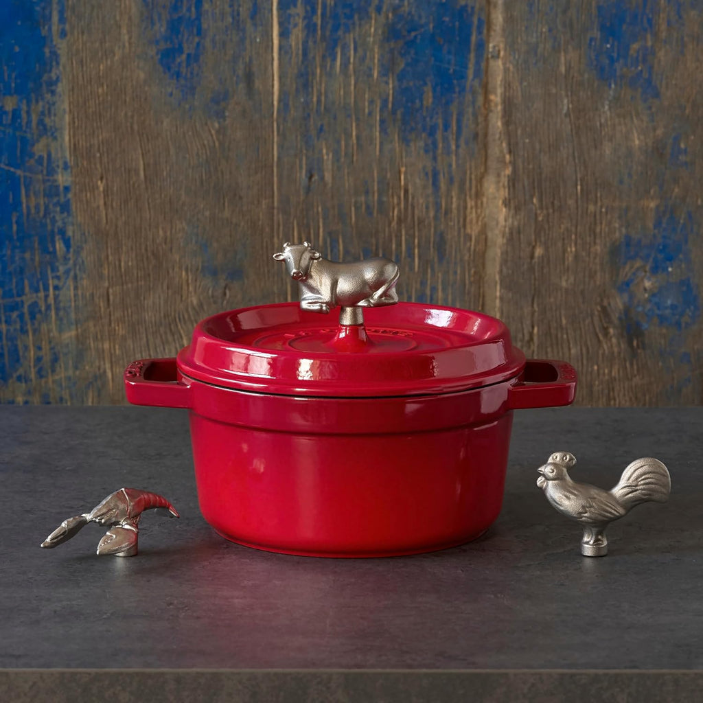 Staub Staub La Cocotte Round 40509-825 Pico Cocotte Round Cherry 8.7 inches (22 cm) Both Handed Casting, Enameled Pot, Induction Compatible