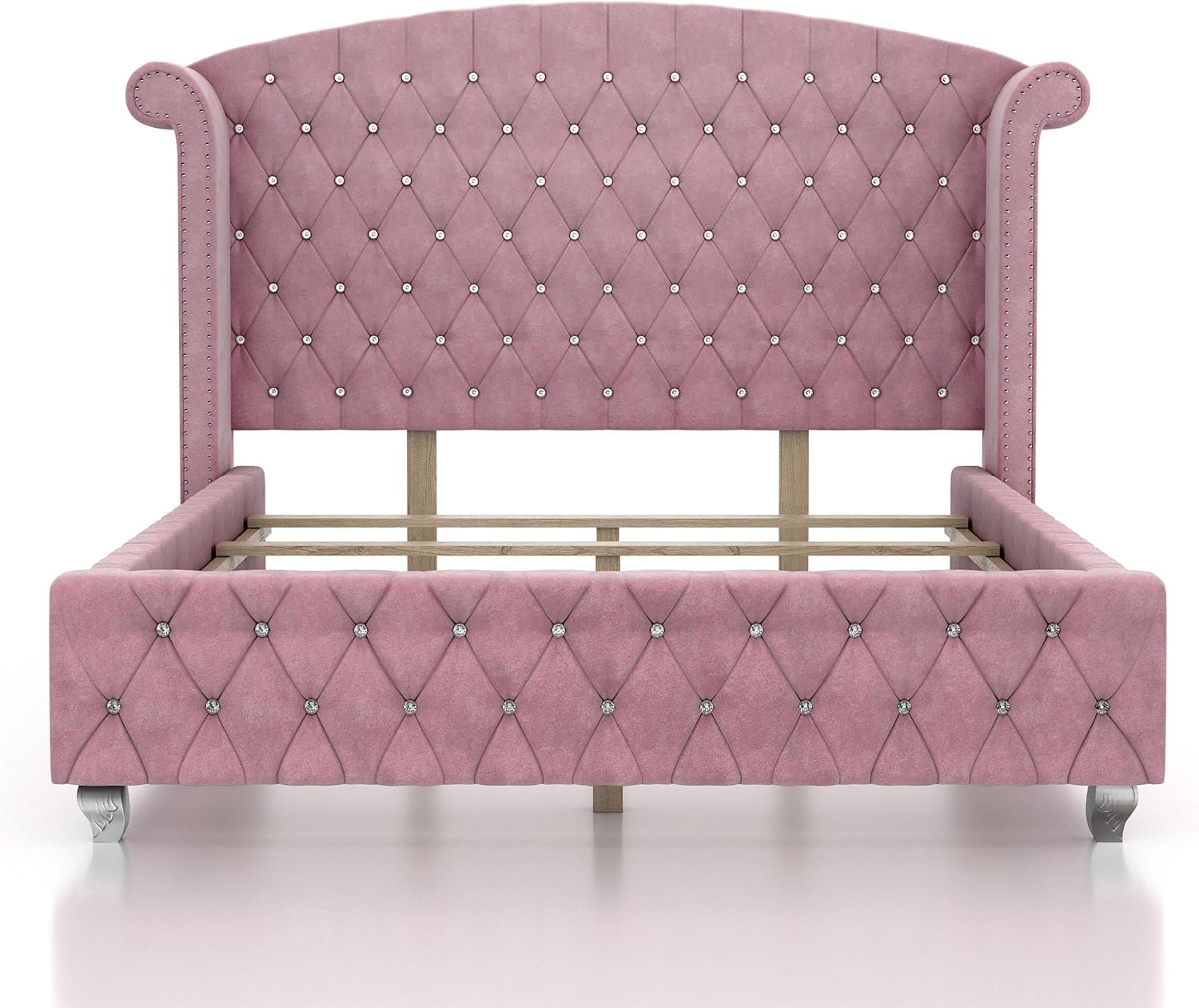 Furniture of America FOA Cyndi 3pc Pink Fabric Bedroom Set- Full + 2 Nightstands and Care Kit