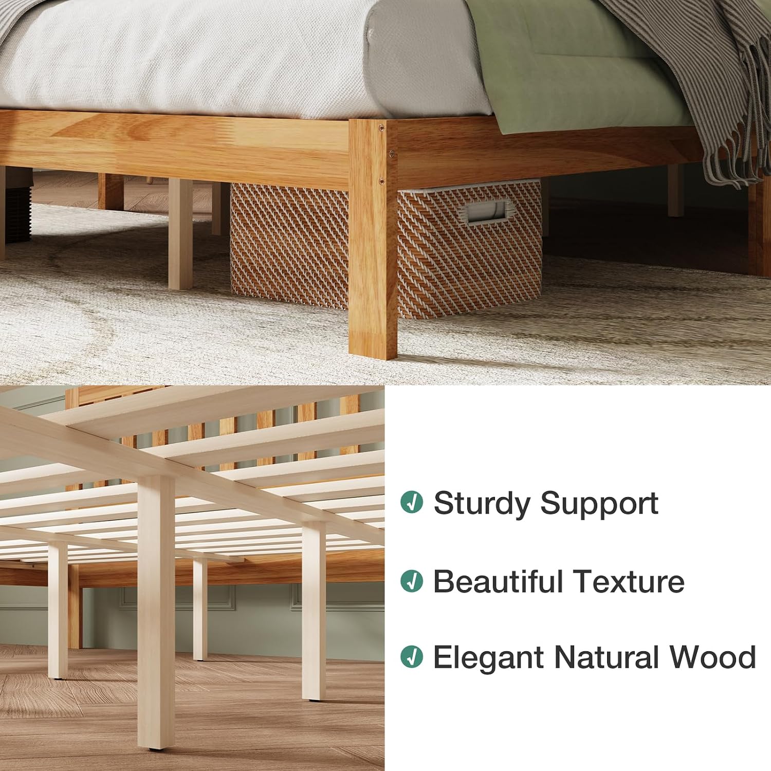 Novilla Twin Bed Frame Wood Twin Platform Bed Frame with 8.5 Inch Space Underneath, Bed Frame Twin with Headboard Solid Wood Bed Frame Foundation No Box Spring Needed, Easy Assembly
