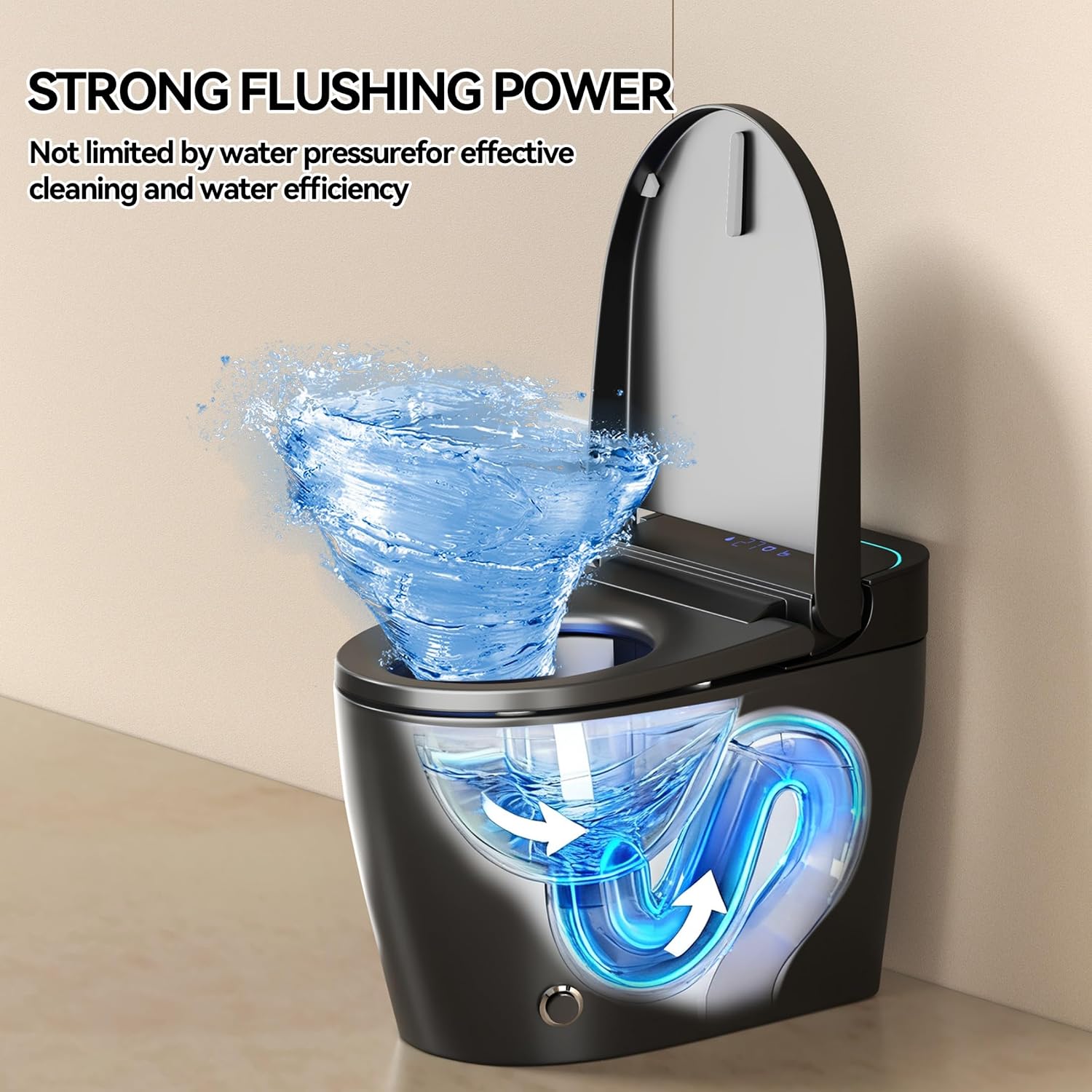 One Piece Toilet,Smart Toilet with Bidet Built In,Ceramic Toilet with Dryer and Warm Water, Intelligent Toilet Auto Open/Close Seat,Heated Seat,Black