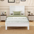 GOFLAME Twin Size Wood Bed Frame, Mid-Century Modern Platform Bed with Headboard, Solid Wood Legs, Mattress Foundation with 12 Wooden Slats, No Box Spring Needed, White