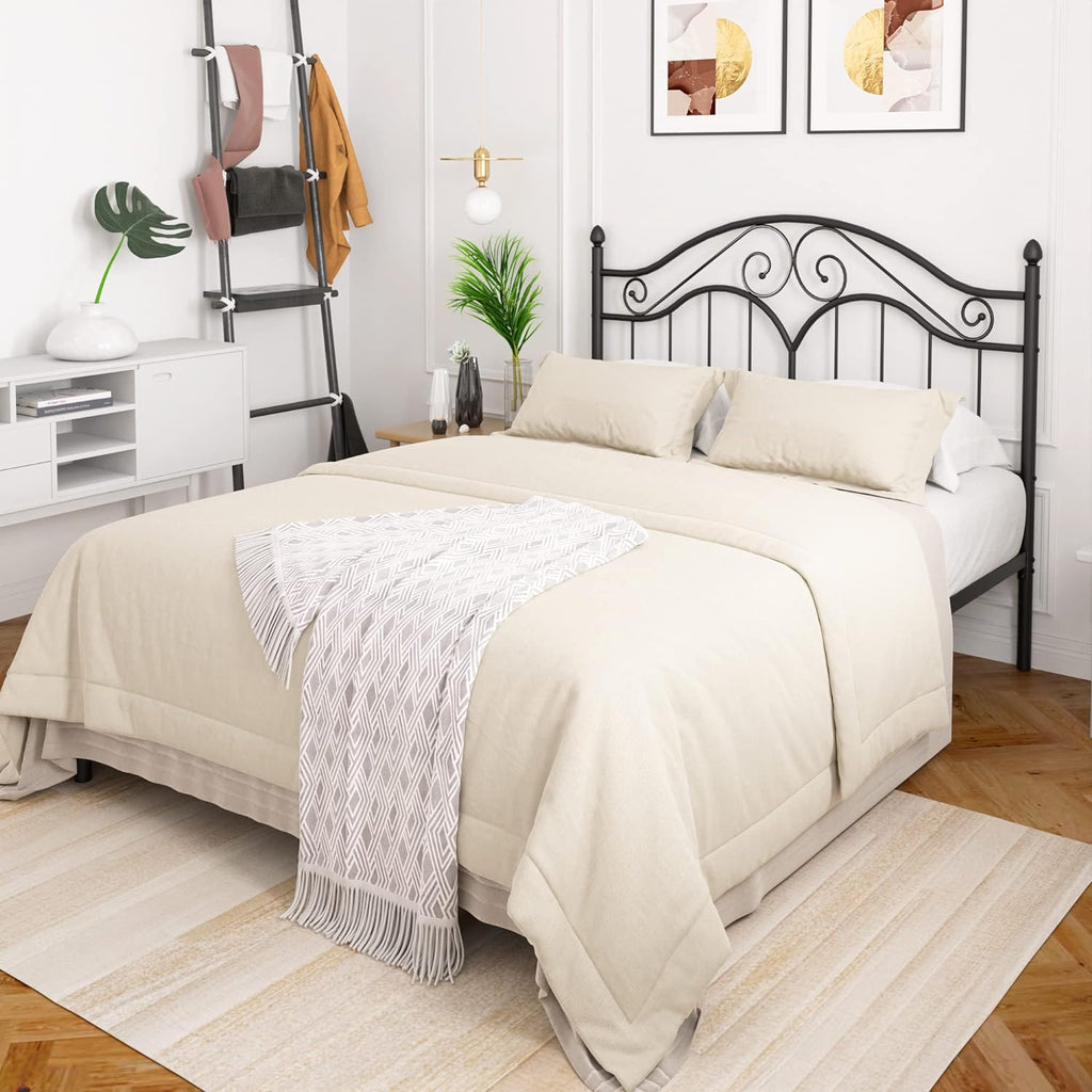 Elephance Full Size Metal Bed Frame with Vintage Headboard,11 Inches Storage Space Platform Bed No Box Spring Needed Easy Assembly,Black
