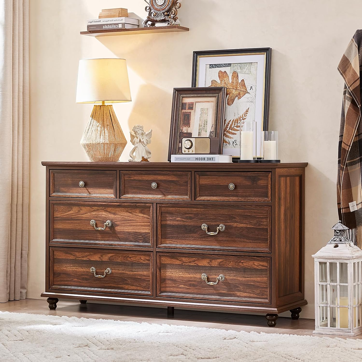 Joaxswe Bedroom Dresser Sets, 54' Wide 7 Drawers Dresser and 37' Tall 4 Drawers Dresser, Wooden 2 Piece Bedroom Furniture Set, Chest of Drawer for Bedroom, Home, Living Room, Hallway, Brown