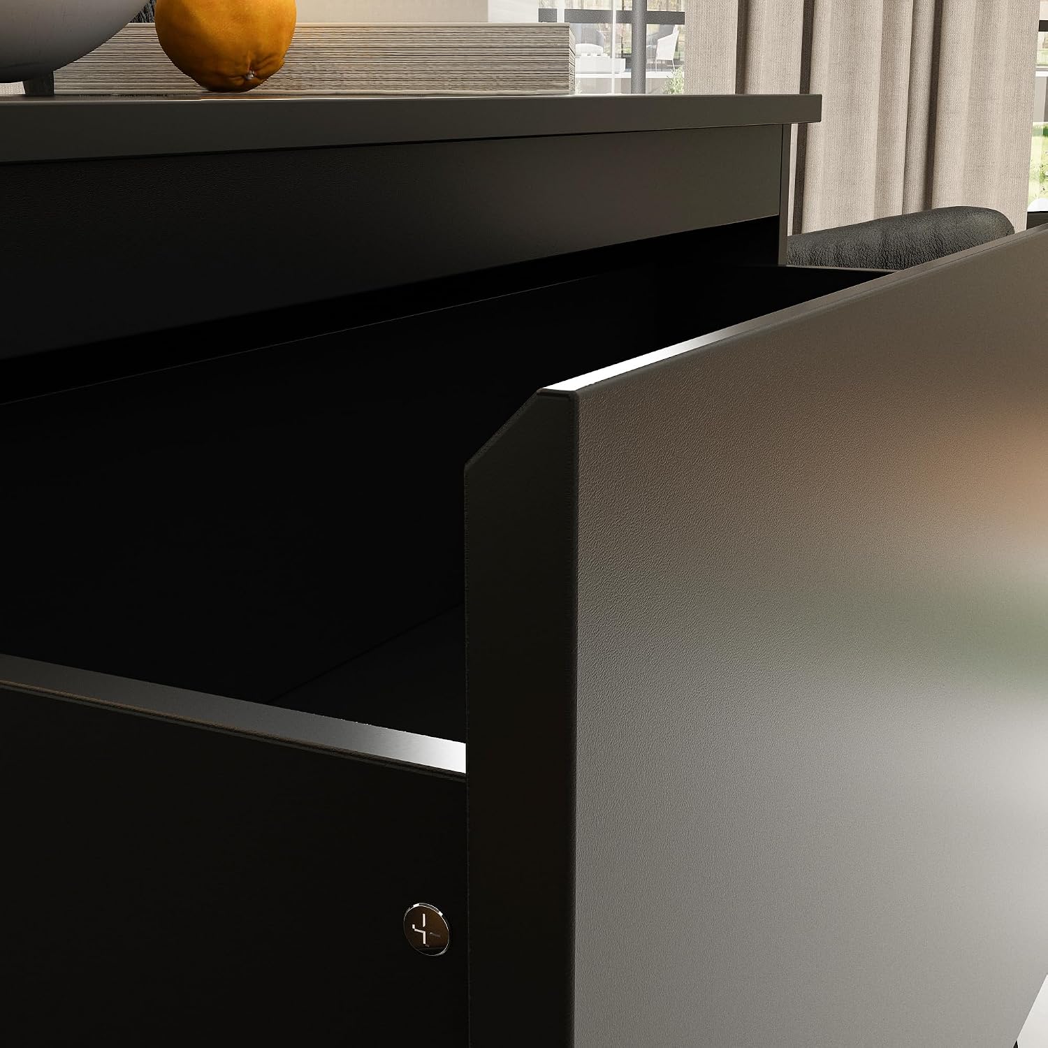 Nightstand with 3 Drawers, Modern Bedroom End Table with No Handle, Wooden Bedside Storage Cabinet, Black 30.3' W x 32.3' H
