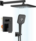 Gabrylly Shower System, 10 Inches Rain Shower Heads with Handheld Spray Combo, Wall Mounted Shower Faucets Sets Complete with Shower Valve Kit, Shower Head and Handle Set, Matte Black