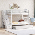 Harper & Bright Designs Stairway Twin Over Full Bunk Bed with Twin Size Trundle and Drawers, Solid Wood Bunk Bed Staircase Can be Placed on The Left or Right Side (White)