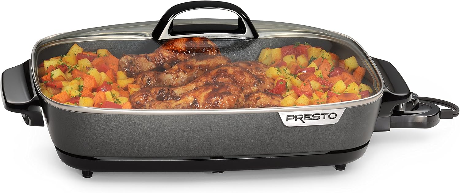 Presto 07072 Slimline Griddle (Black, 22') and Presto 06858 Slimline Skillet with Glass Cover (Electric, 16 Inch, Black)
