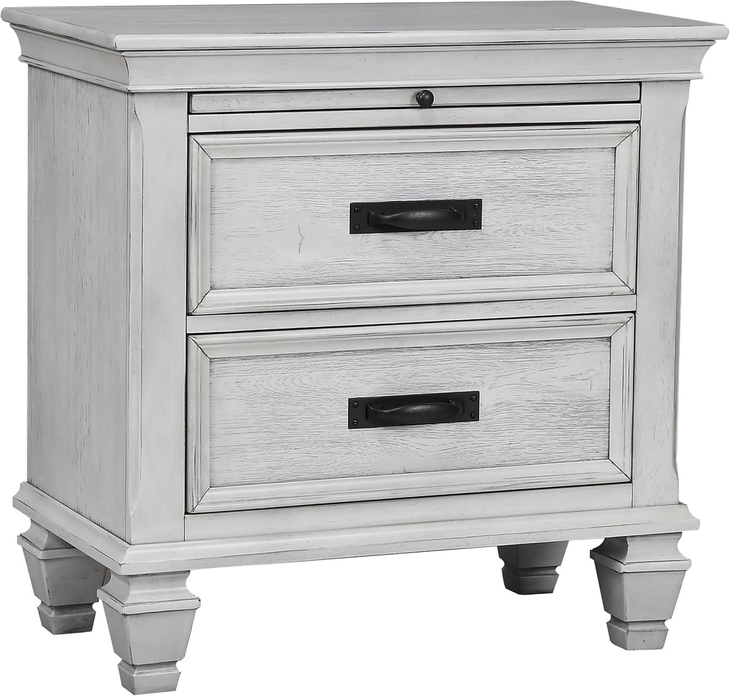 Coaster Home Furnishings Franco Farmhouse 5-Piece Bedroom Set Queen Size Storage Panel Bed Frame 57-inch Headboard Distressed White 205330Q-S5