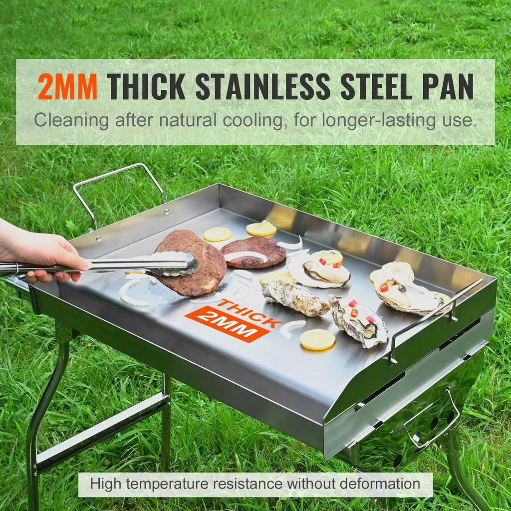 Happybuy 23.5'x16' Stainless Steel Stove Top Griddle, Pre-Seasoned Non-Stick Double Burner Pan with Handles & Oil Groove for BBQ, Gas Grills, Silver