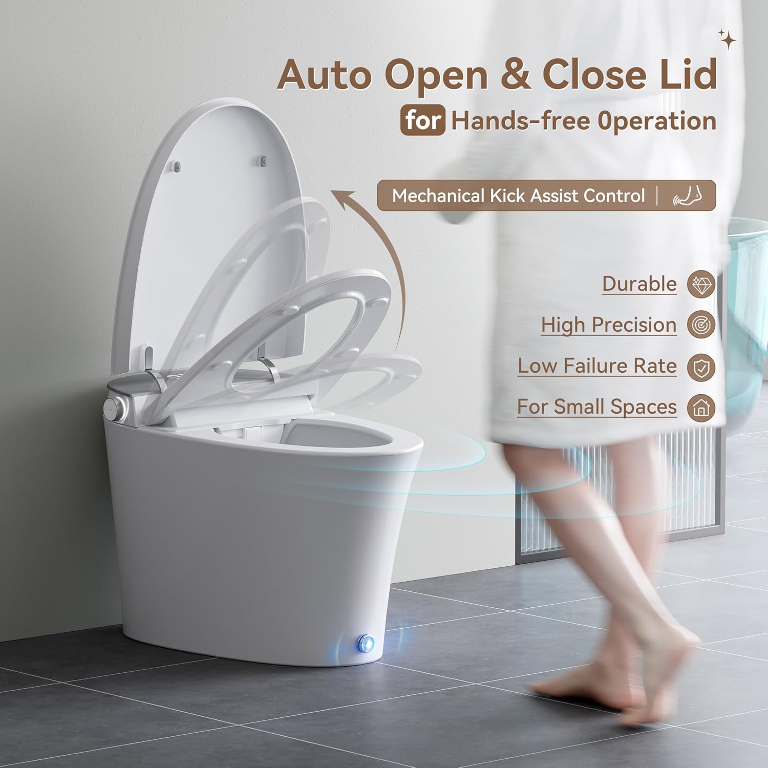 Uncle Brown Smart Toilet with Powerful Flush, for Low Water Pressure, Luxury Smart Toilet built-in bidet with Instant Warm Water, Auto Open& Close Lid and Kick Control, Deodorization, Night Light