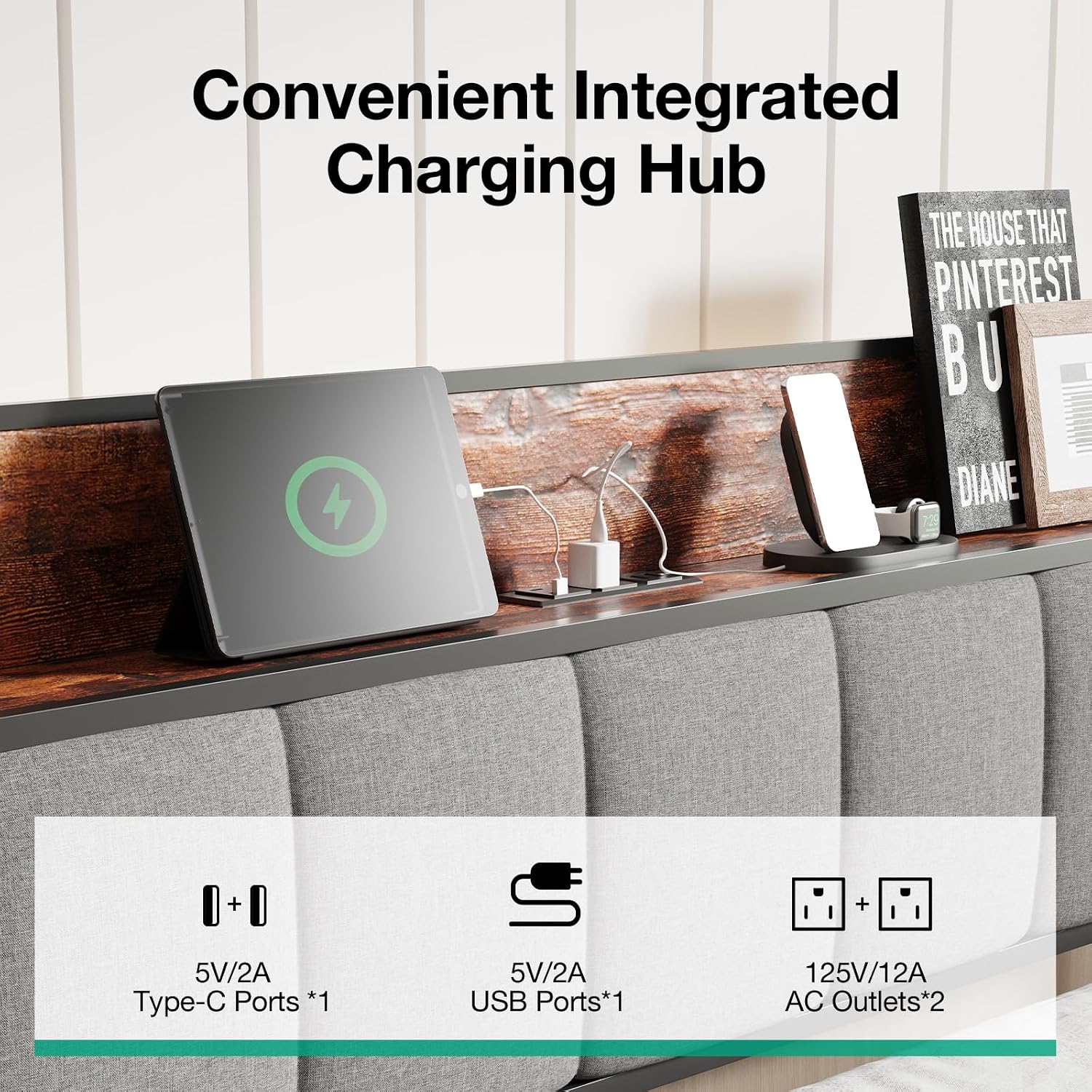 Novilla King Size Bed Frame with Charging Station USB/Type-C & Storage Headboard, Modern Metal Platform Bed Frame, Easy Assembly, Heavy Duty Slats Support, Noise Free, No Box Spring Needed