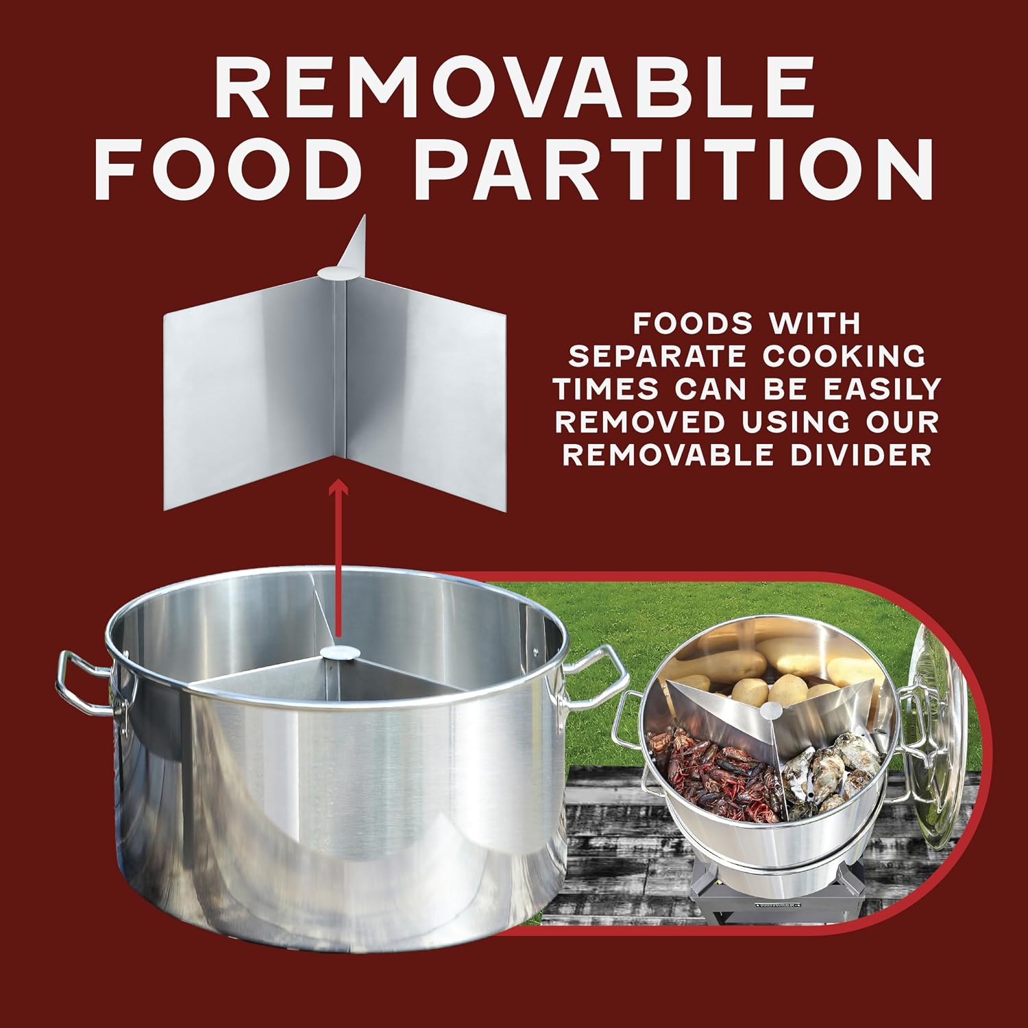 CONCORD Extra Large Outdoor Stainless Steel Stock Pot Steamer and Braiser Combo. Great for steaming oysters, crab, crawfish and more (24 QT)