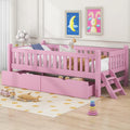 VilroCaz Twin Size Platform Bed with Guardrail and 2 Drawers, Wood Kids Platform Bed Frame with Two-Step Ladder for Boys Girls, Sturdy Slats Support (Pink-1.26)