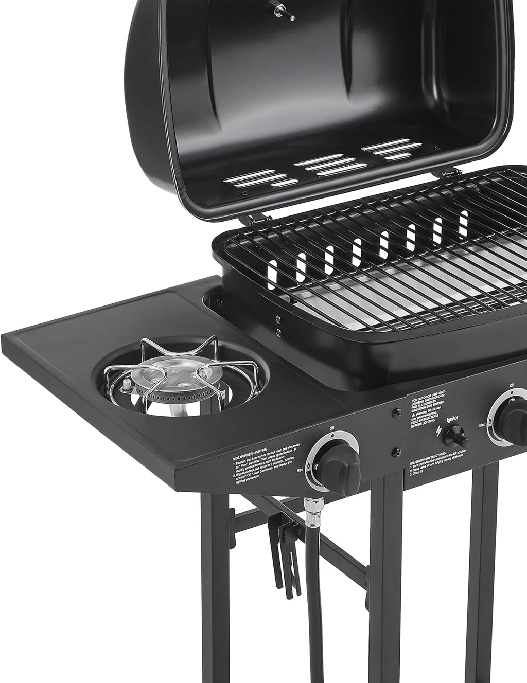 2 Burner Propane Gas Grill with Side Burner, Stainless Steel Outdoor BBQ Grill with Enameled Grates & Side Tables, Portable for Patio Backyard Garden Balcony Cooking (Black, 2 Burner,24000 BTU)