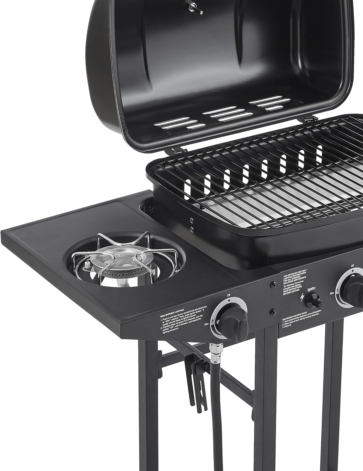 2 Burner Propane Gas Grill with Side Burner, Stainless Steel Outdoor BBQ Grill with Enameled Grates & Side Tables, Portable for Patio Backyard Garden Balcony Cooking (Black, 2 Burner,24000 BTU)