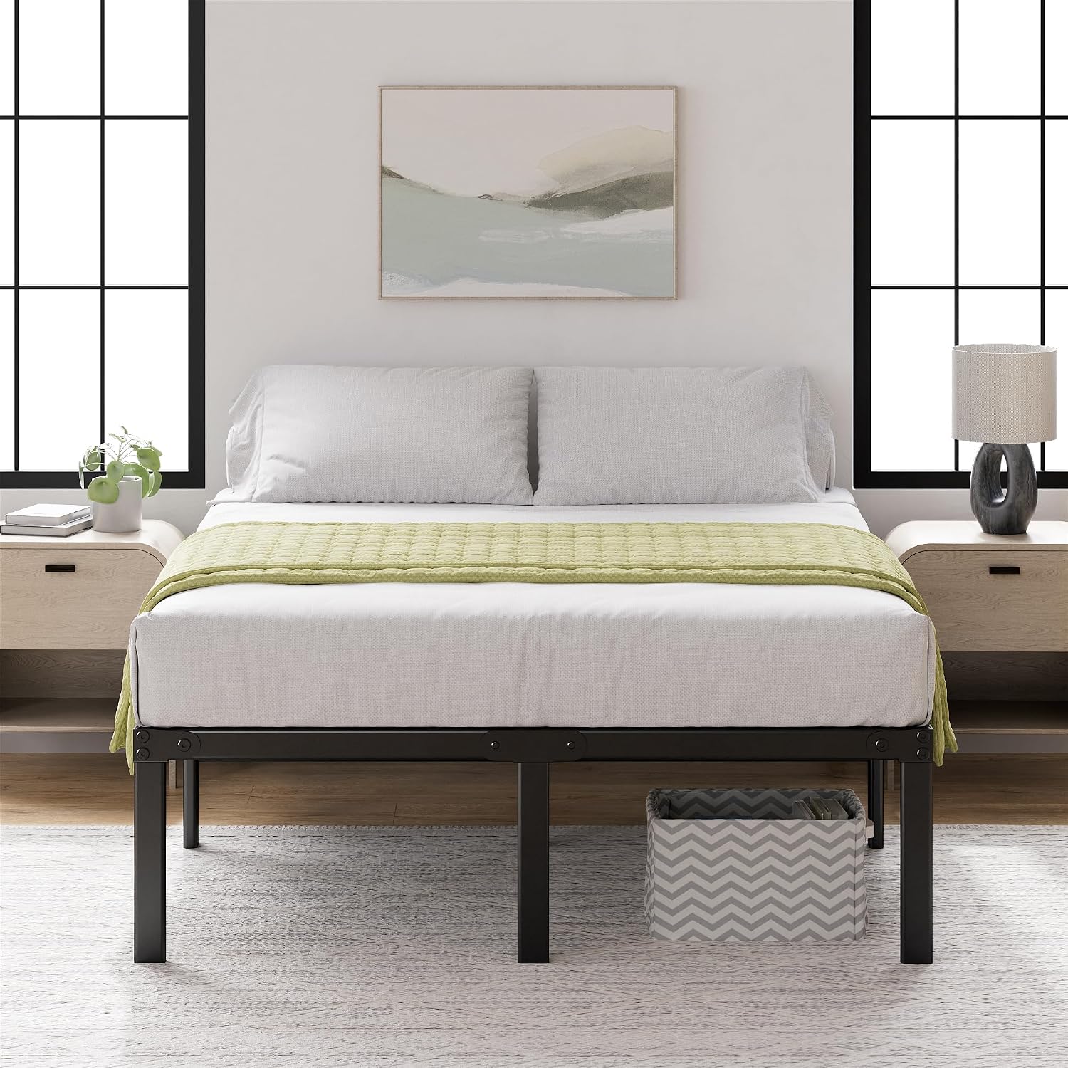 ZINUS Yelena 18 Inch Queen Metal Platform Bed Frame, Steel Slat Support, No Box Spring Needed, Eco Friendly WonderBox(TM) Packaging, Easy Assembly, Black