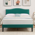VECELO Queen Bed Frame, Platform Bed Frame with Adjustable Height Upholstered Headboard, Heavy-Duty Frames and Strong Wooden Slats Support, Non-Slip and Noise-Free, Easy Assembly, Dark Green