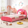 Costzon Twin Bed Frames for Kids, Wood Upholstered Twin Bed Platform with Slat Support, Padded Headboard&Footboard, No Box Spring Needed, Easy Assembly, Fits Standard Twin Mattress (Bow Tie)