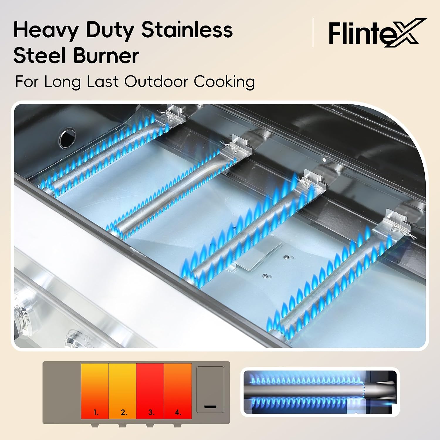 Flintex 4-Burner Propane Gas Kitchen Grill Island with Side Burner,44,000 BTU Stainless Steel BBQ Outdoor Griddle Grill Combo with LPG/NG Convertible and Storage Cabinets & Fold-out Table, Black