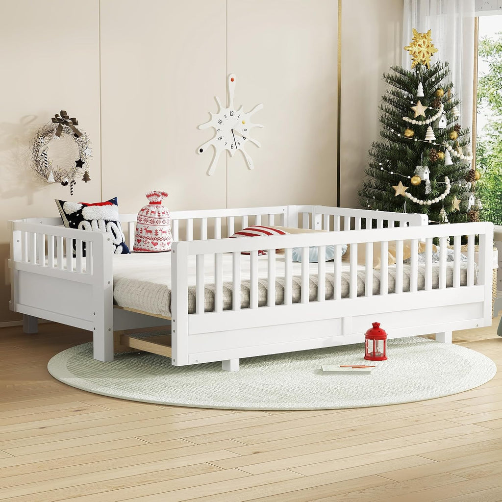 Bellemave Queen Floor Bed or Twin XL Montessori Floor beds for Kids, Twin XL Can Be Converted into a Queen Platform Bed, White