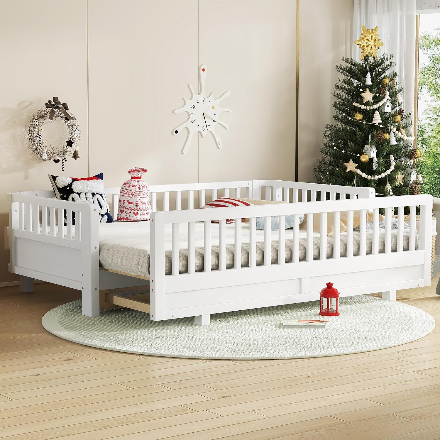 Bellemave Queen Floor Bed or Twin XL Montessori Floor beds for Kids, Twin XL Can Be Converted into a Queen Platform Bed, White