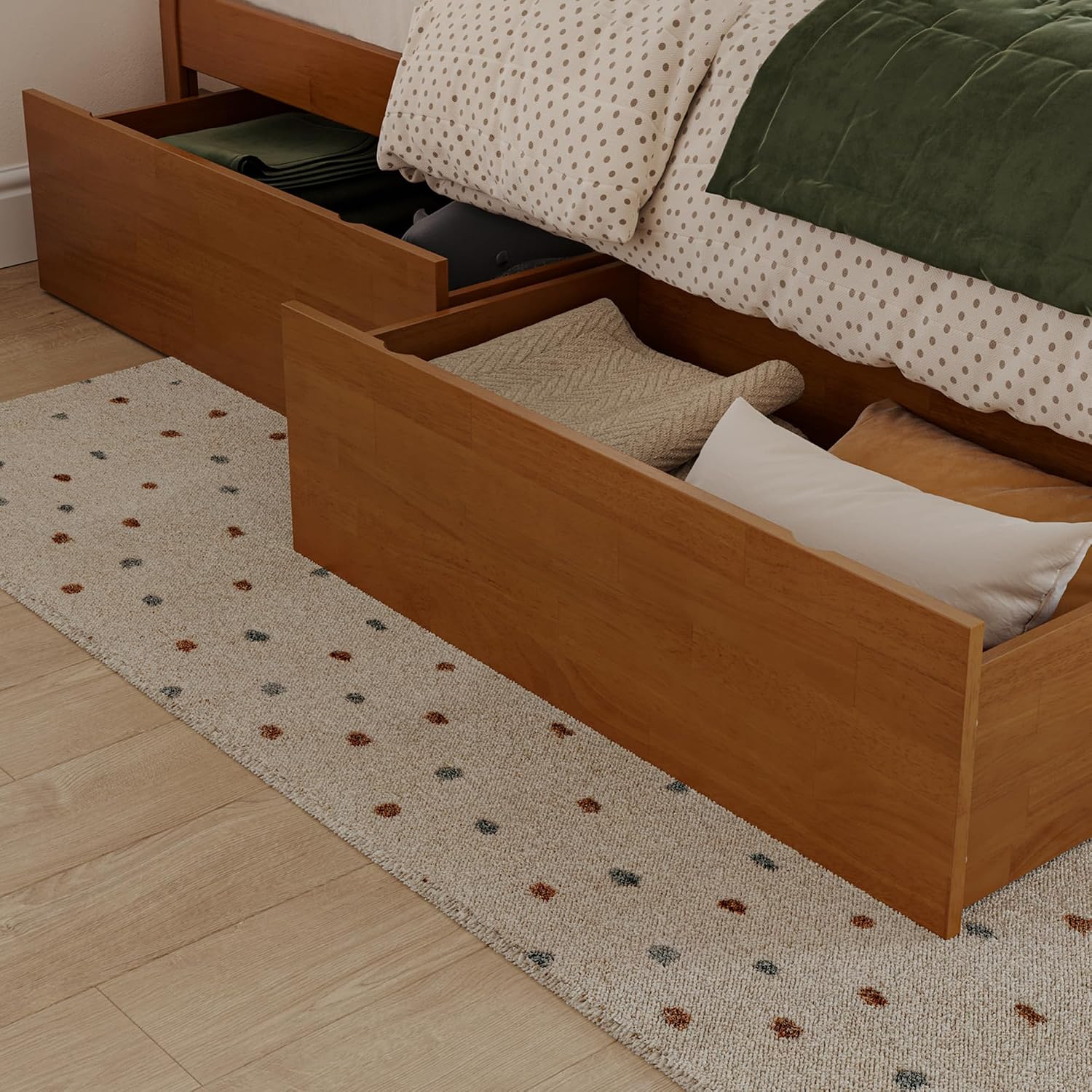 AFI Concord Twin Solid Wood Platform Bed with Footboard & Storage Drawers in Light Toffee