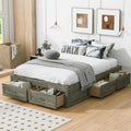 SOFTSEA Full Size Bed Frame with 6 Storage Drawers, Wood Platform Bed Frame No Headboard with Support Slats, Farmhosue Platform Bed with Drawers, No Box Spring Needed, Easy Assembly, Antique Gray