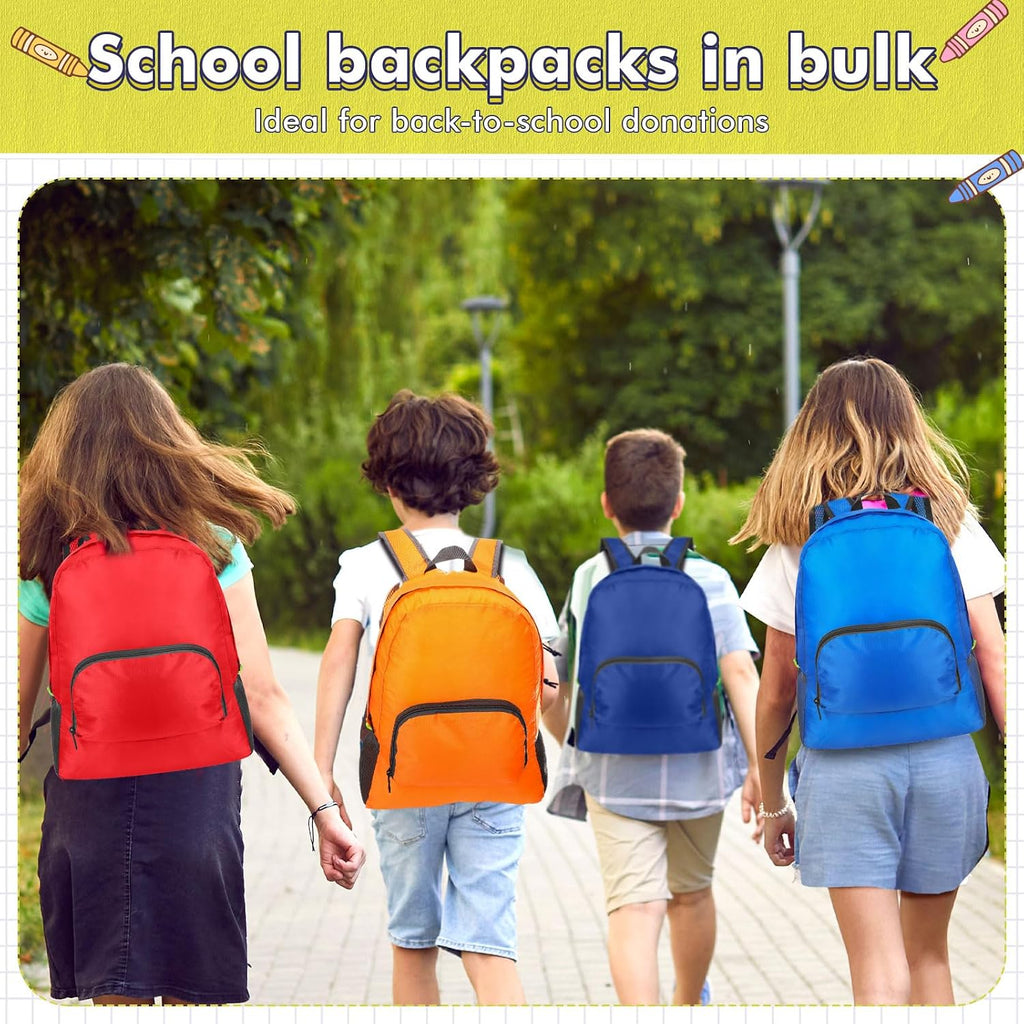 Affrolling 24 Sets Bulk Backpacks with Supplies Donations Kit Essentials Wholesale Backpack Assorted Styles(Bright)