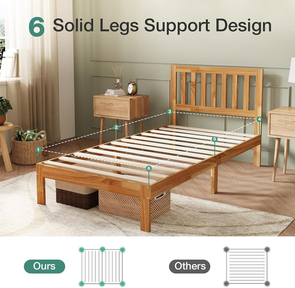 Novilla Twin Bed Frame Wood Twin Platform Bed Frame with 8.5 Inch Space Underneath, Bed Frame Twin with Headboard Solid Wood Bed Frame Foundation No Box Spring Needed, Easy Assembly