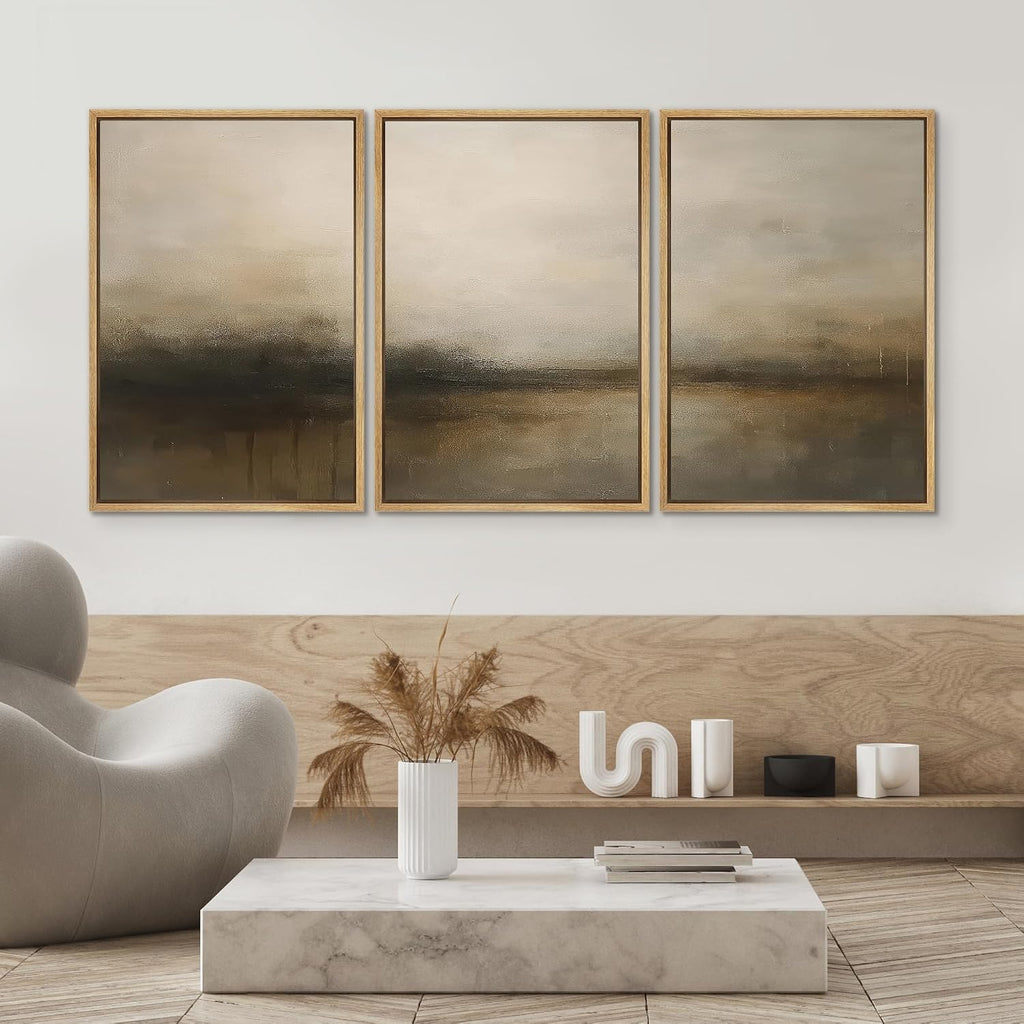 SIGNWIN Framed Canvas Print Wall Art Set Minimalist Earthy Horizon Illustrations Modern Art Decorative Scenic Rustic for Living Room, Bedroom, Office - 16'x24'x3 NATURAL