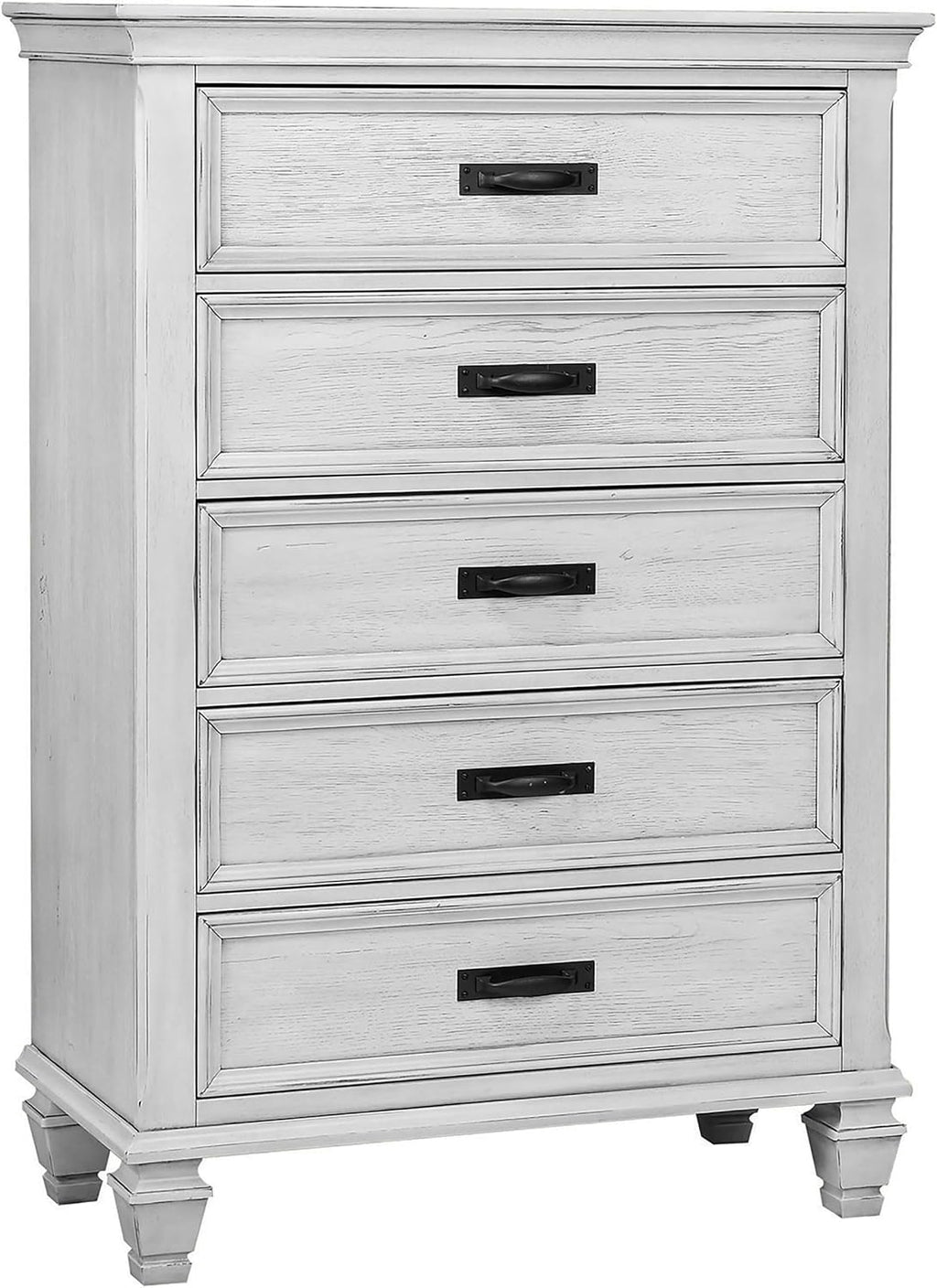 Coaster Home Furnishings Franco Farmhouse 5-Piece Bedroom Set Queen Size Storage Panel Bed Frame 57-inch Headboard Distressed White 205330Q-S5